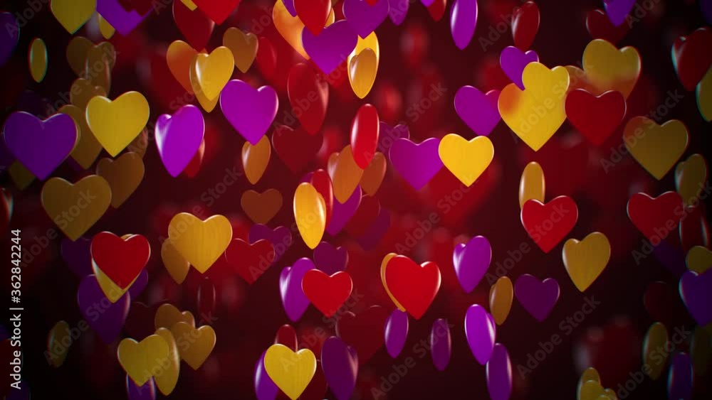 Poster Sweet 3D Rendering Many Candy Hearts Valentine's Day Flying On The Red Background Seamless Loop Animation