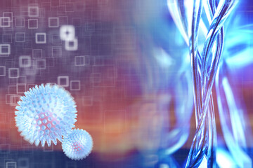 virus concept, abstract biology background, blurred background and coronavirus virus model