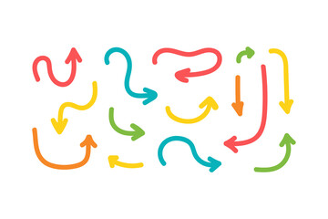 Fototapeta premium Set, collection of cute colorful cartoon style vector arrows. 
