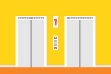 First floor, hall vector illustration with two elevator doors.