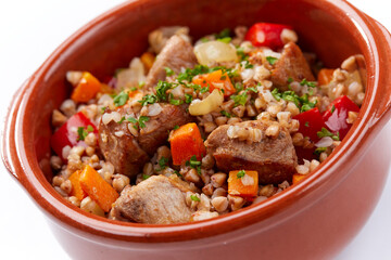 buckwheat with meat on white
