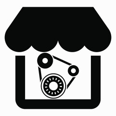 Car shop icon. Auto repair shop. Sale of spare parts for the car. Car service. Engine repair. Vector icon
