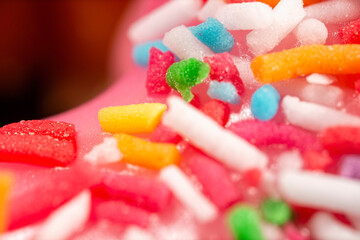 Ultra macro photo of a doughnut with sprinkles