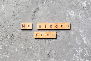 No hidden fees word written on wood block. No hidden fees text on cement table for your desing, Top view concept