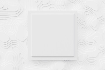 Modern wavy white background for texture. Repeated square and circular geometric shapes. Abstract 3D design. 
