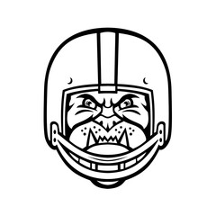 Bulldog Wearing American Football Helmet Front View Mascot Black and White
