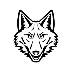Head of a Coyote Front View Mascot Black and White