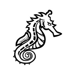 Seahorse or Sea horse Side View Mascot Black and White