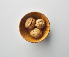top view shot of walnut on white background.