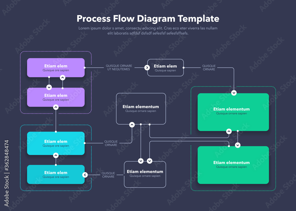Leinwandbilder Modern Process Flow Diagram layout template - dark version. Flat design, easy to use for your website or presentation.