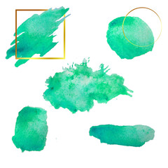 set of abstract watercolor shapes with gold elements