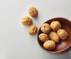 top view shot of walnut on white background.