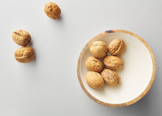 top view shot of walnut on white background.