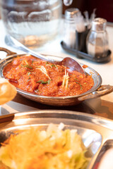 Traditional Nepalese dish, lamb meat. Photo shot in a restaurant