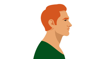 Redhead Man. A young, attractive man. Portrait side view. Modern illustration of a father, brother, uncle. Red-haired Irishman, Englishman, or Scot. White background.