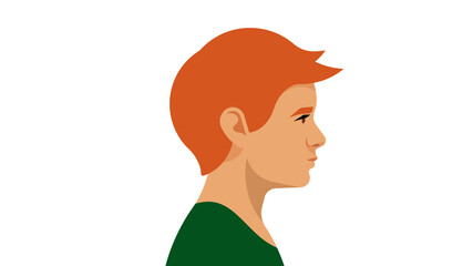 Red-haired boy. Portrait side view. Modern illustration of child, son, nephew, brother, pupil. Red-haired Irishman, Englishman, or Scot. White background.