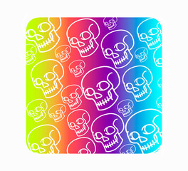Vector seamless pattern with human skulls. Gradient fill, bright trend colors: purple, orange, blue on a black background.