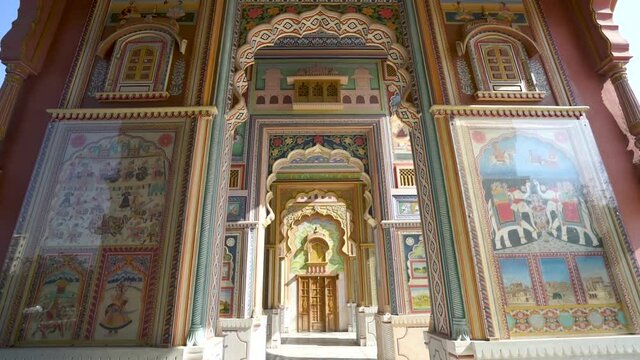 Colorful Interior Of The Patrika Gate In Jaipur India - till up moving shot