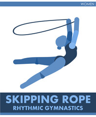 Skipping rope. Rhythmic gymnastics. Sports Women's competition. Vector. Icon, pictogram. Summer international sport. Girls. Women contest. Symbol of the championship.