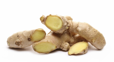 Ginger roots isolated on white background, Zingiber officinale
