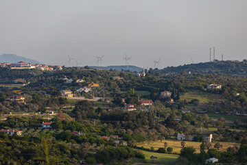 Wind Turbines over Mountains Urla Turkey