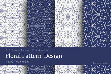 Vector Geometric Pattern design set with Background. Abstract floral pattern design set with Dark Blue Background.