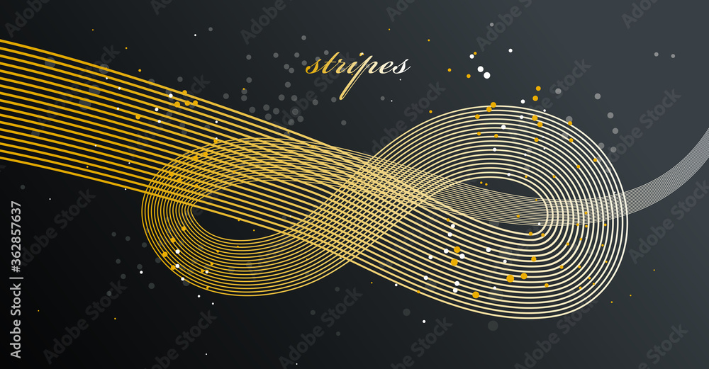 Poster elegant golden lines vector dimensional abstract background, 3d dynamic gold curve stripes in motion