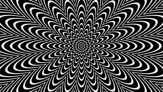 Hypnotic effect with flower moving from the inside out. Psychedelic optical illusion. Seamless looping animation.