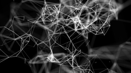Technology dark background. Abstract modern matter. Connection structure lines and dots. 3d rendering.
