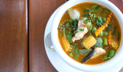 hot spicy curry soup with fish & vegetable