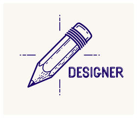 Pencil vector simple trendy logo or icon for designer or studio, creative design, education, science knowledge and research, linear style.