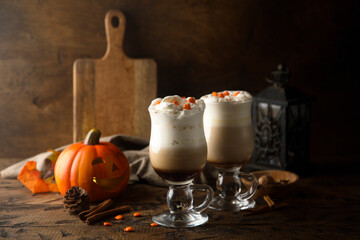 Homemade pumpkin latte with spices