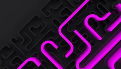 Curved lines abstract dark 3D illustration.