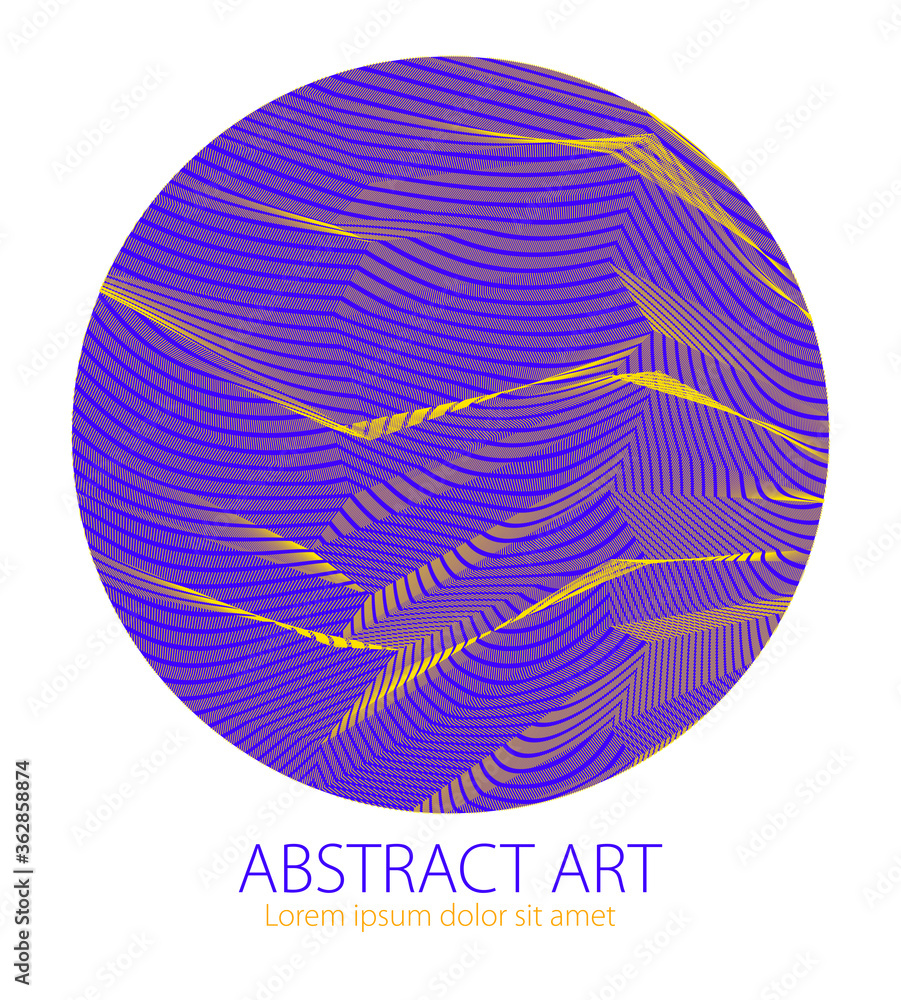 Poster beautiful art element, linear texture of surface or textile in a shape of circle. vector abstract 3d