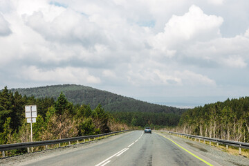 View from a moving car on a road
