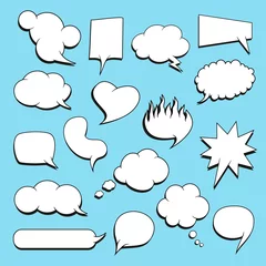Fotobehang Set of comic speech bubbles with hand drawn doodle style. Vector talk and thought sketch bubbles. © Michaelika