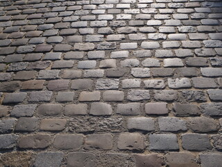 Some cobbles of a small street in the center of Paris. (square dauphine - july 2020)
