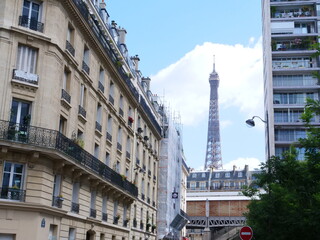 Fototapeta na wymiar The Eiffel Tower in summer. July 2020.