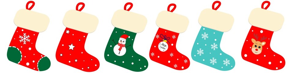 Cute Christmas Socks  set vector illustration