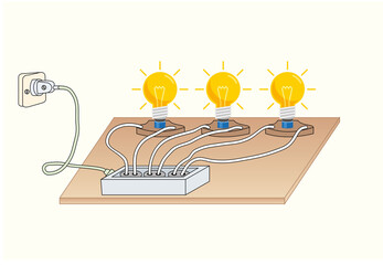 The electrical circuit consisting of connected: consumer - a bulb, voltmeter for measuring voltage and an ammeter for measuring the current in the circuit.