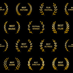Golden film award wreaths. Seamless pattern. Vector illustration.