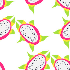 Exotic fruit pattern. Vector seamless background made in funny doodle style. Clipart food elements. Hand painted elements.