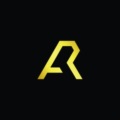 Minimal elegant monogram art logo. Outstanding professional trendy awesome artistic AR RA initial based Alphabet icon logo. Premium Business logo gold color on black background
