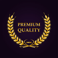 Golden wheat ears isolated on black background. Template vector icon design. Agriculture wheat logo