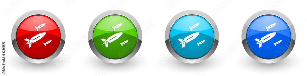 Poster missile silver metallic glossy icons, rocket, weapon, war concept set of modern design buttons for w