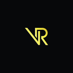 Minimal elegant monogram art logo. Outstanding professional trendy awesome artistic VR RV initial based Alphabet icon logo. Premium Business logo gold color on black background