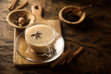 Homemade milk tea or chai with spices