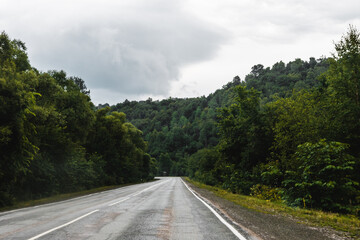 View from a moving car on a road