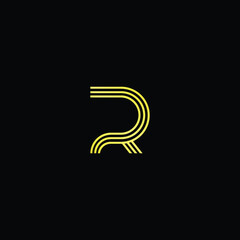 Minimal elegant monogram art logo. Outstanding professional trendy awesome artistic R RR RP PR initial based Alphabet icon logo. Premium Business logo gold color on black background