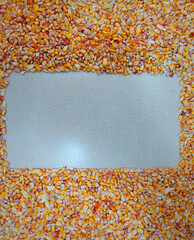 Frame of yellow-red corn texture. Background top view